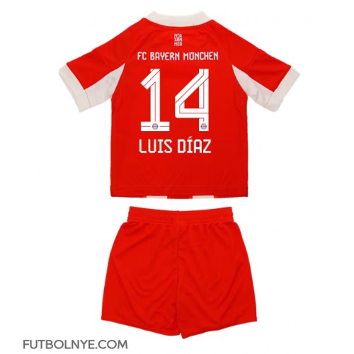 Camiseta Bayern Munich Luis Diaz #14 Primera Equipación para niños 2025-26 manga corta (+ pantalones cortos)